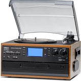 ORCC Vinyl Record Player with Speakers, Turntable CD Player Combo,Retro Brown