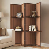JOSTYLE Bamboo Room Divider with Shelves, 4-Panel Privacy Screen 67"H 64"W Brown
