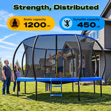 Outdoor Trampoline with Net for Kids 8FT 10FT 12FT 14FT 15FT 16FT 1200LBS Weight Capacity, Kids Trampoline with Non-Slip Ladder and Gloves, Recreational Backyard Large Tramp for Kids & Adults