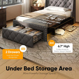 TATAGO 900LBs Twin Bed Frame with 3-Tier Hidden Storage, Upholstered Headboard Bed Frame with Drawer and Charging Station, No Box Spring Needed