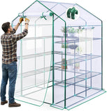 KING BIRD Premium Greenhouse for Outdoors, 56x56x77 in Walk-in Hot House with Thickened Cover, Reinforced Frame, Screen Windows & Mesh Door, 4 Tiers 15 Shelves for Outside Garden Seedlings, Clear