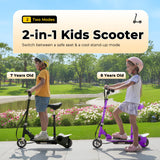 Zupapa Electric Scooter with Seat for Kids Ages 6-12, 6" Pneumatic Tire, Up to 10 mph and 70 min Ride Time, for Riders up to 155 lbs, Removable Seat 2 Riding Styles Black