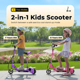 Zupapa Electric Scooter with Seat for Kids Ages 6-12, 6" Pneumatic Tire, Up to 10 mph and 70 min Ride Time, for Riders up to 155 lbs, Removable Seat 2 Riding Styles Purple