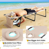 KING BIRD Tanning Chair with Face Hole, 5-Position Folding Outdoor Beach Lounge Chair for Sunbathing, Portable Reclining Chaise Lounge for Pool, Patio & Lawn, Heavy Duty 400lbs Support, Beige