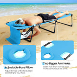 KING BIRD Tanning Chair with Face Hole, 5-Position Folding Outdoor Beach Lounge Chair for Sunbathing, Portable Reclining Chaise Lounge for Pool, Patio & Lawn, Heavy Duty 400lbs Support, Blue