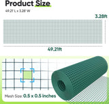 Quictent 3.3 x 50 FT Hardware Cloth for Chicken Coop, 1/2 inch 20 Gauge Dark Green Vinyl Coated Chicken Wire Mesh, Predator Proof Chicken Fence, Garden Netting