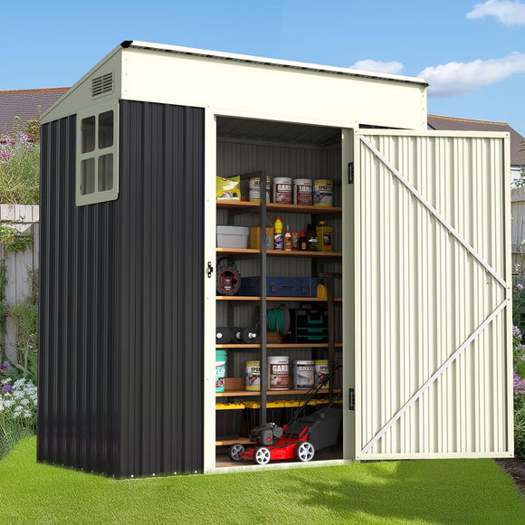 Quictent 5X3 FT Heavy Duty Outdoor Metal Storage Shed,Lockable Garden Shed with Rotating Roof, Waterproof Shed for Bike Storage, Tool Storage, Temporary Storage,Dark Gray(5.5X2.8 FT Base, No Floor)