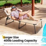 KING BIRD Tanning Chair with Face Hole, 5-Position Folding Outdoor Beach Lounge Chair for Sunbathing, Portable Reclining Chaise Lounge for Pool, Patio & Lawn, Heavy Duty 400lbs Support, Beige