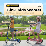 Zupapa Electric Scooter with Seat for Kids Ages 6-12, 6" Pneumatic Tire, Up to 10 mph and 70 min Ride Time, for Riders up to 155 lbs, Removable Seat 2 Riding Styles Dark Blue