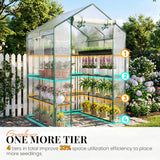 KING BIRD Premium Greenhouse for Outdoors, 56x56x77 in Walk-in Hot House with Thickened Cover, Reinforced Frame, Screen Windows & Mesh Door, 4 Tiers 15 Shelves for Outside Garden Seedlings, Clear