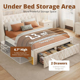 TATAGO 1000LBs Queen Bed Frame with 3-Tier Hidden Storage, Upholstered Headboard Bed Frame with 2 Drawers and Charging Station, No Box Spring Needed