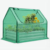 Quictent Raised Garden Bed with Cover Outdoor Galvanized Steel Planter Box Kit with Greenhouse Large Zipper Window Dual Use, 20pcs T-Type Tags & 1 Pair of Gloves Included 4x2.5x1 FT, Green