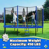 JUPA Trampoline 8FT 10FT 12FT 14FT, Outdoor Tramp with Enclosure Net, 410LBS Yard Trampoline for Kids - Recreational Anti-Rust Trampolin for Kids and Adults with Ladder