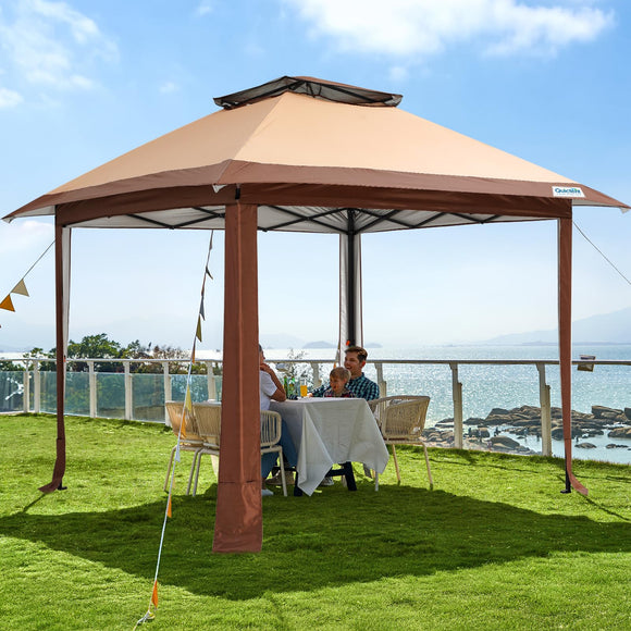 Quictent 10x10FT Outdoor Pop up Canopy Tent, 420D Oxford Fabric, SPF50 + Sun Protection, Easy Setup Gazebos Ideal for Backyard & Camping