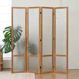 JOSTYLE Acrylic Room Divider, Partition Privacy Screen, 4-Panel Contemporary Translucent Divider for Bedroom&Office, Brown Wood Frame, 67" H x 64" W