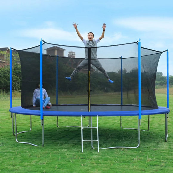 SÄKEE 15FT Trampoline with Safety Enclosure Net for Kids Adults Round Recreational Trampolines with Ladder for Outdoor Backyard Children
