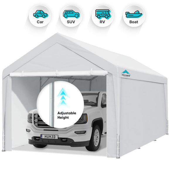 ADVANCE OUTDOOR 10x20 ft Heavy Duty Carport Canopy Car Port, Adjustable Height from 9.5ft to 11.0ft with Removable Sidewalls and Doors, White