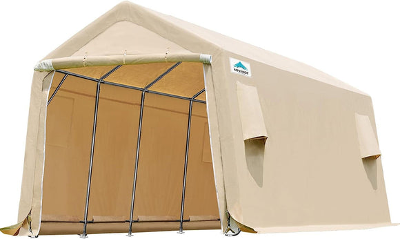 ADVANCE OUTDOOR 10x20 ft Heavy Duty Carport Outdoor Patio Anti-Snow Portable Canopy Storage Shelter Shed, Beige