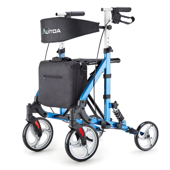 Auitoa Rollator Walker for Seniors with Large Wheels, Rolling Walker with Seat and Shock Absorber, Supports up to 350 lbs, Deluxe Rolling Mobility Aid for Indoor and Outdoor, Blue