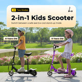 Zupapa Electric Scooter with Seat for Kids Ages 8-12, Riders up to 155 lbs, Removable Seat 2 Riding Styles, Black