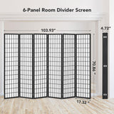 JOSTYLE Room Divider 6 Panel, 6ft Folding Privacy Screen for Room Separation, Shoji Screen Japanese Style Room Divider Wall, Black, 70.9" H x 104" W