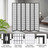 JOSTYLE Room Divider 6 Panel, 6ft Folding Privacy Screen for Room Separation, Shoji Screen Japanese Style Room Divider Wall, Black, 70.9" H x 104" W