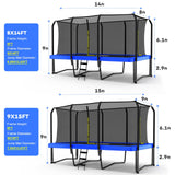 Zupapa 1800LBS Weight Capacity Rectangle Trampoline 10x17FT 9X15FT 8X14FT Outdoor Square Gymnastics Trampolines with Basketball Hoops for Kids Adults Long Large Big Rectangular Tumbling Trampolin