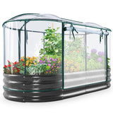 KING BIRD Raised Garden Bed with Cover Galvanized Oval Planter Garden Box Outdoor for Gardening, Vegetables, Flowers 47.2x35.4x11.8 in, Clear