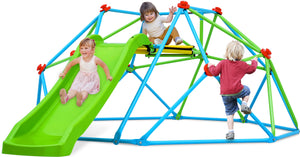 Climbing Dome with Slide, Jungle Gym Monkey Bar for Backyard Max load 440Lbs, Outdoor Climbing frame Toys for Toddlers Playground set, 2 in 1 Outdoor Geometric Dome Climber for Kids Age 3-8