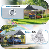 Quictent 10x20 ft Carport Replacement Tarp Canopy Top Cover with Bungee Balls, Gray