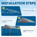 Quictent 10x20 ft Heavy Duty Carport Canopy Galvanized Car Tent with Reinforced Structure & Hanging Edge, Gray