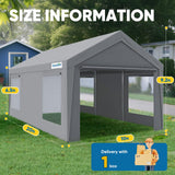 Quictent 10x20 ft Heavy Duty Carport, Outdoor Garage Canopy Tent with Roll-up Ventilated Windows & Sidewalls, Gray