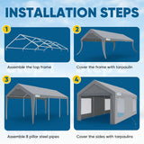 Quictent 10x20 ft Heavy Duty Carport, Outdoor Garage Canopy Tent with Roll-up Ventilated Windows & Sidewalls, Gray