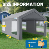 Quictent 12x20 ft Heavy Duty Carport, Outdoor Garage Canopy Tent with Roll-up Ventilated Windows & Sidewalls, Gray