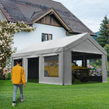 Quictent 12x20 ft Carports with Side Zipper Doors, Gray
