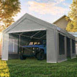 Quictent 12x20 ft Carports with Side Zipper Doors, Gray