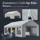 Quictent Heavy Duty 13x25 ft Carports with Side Zipper Doors, Gray