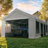 Quictent Heavy Duty 13x25 ft Carports with Side Zipper Doors, Gray