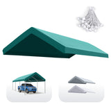 Quictent 10x20 ft Carport Replacement Tarp Canopy Top Cover with Valance and Bungee Balls, Green
