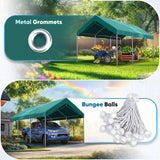Quictent 10x20 ft Carport Replacement Tarp Canopy Top Cover with Valance and Bungee Balls, Green
