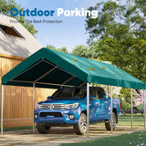 Quictent 10x20 ft Carport Replacement Tarp Canopy Top Cover with Valance and Bungee Balls, Green