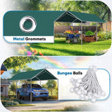 Quictent 10x20 ft Carport Replacement Tarp Canopy Top Cover with Bungee Balls, Green