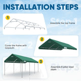 Quictent 10x20 ft Heavy Duty Carport Canopy Galvanized Car Tent with Reinforced Structure & Hanging Edge, Green