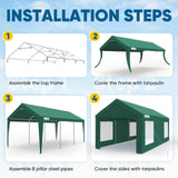 Quictent 10x20 ft Heavy Duty Carport, Outdoor Garage Canopy Tent with Roll-up Ventilated Windows & Sidewalls, Green