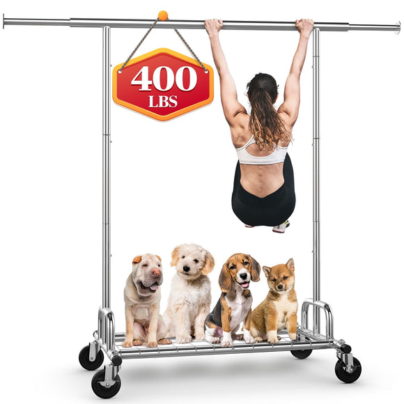 HOKEEPER Clothing Racks for Hanging Clothes Rack Heavy Duty Garment Rack Portable Rolling Clothes Rack with Lockable Wheels, for Bedroom, Living Room, Laundry, Balcony 68.89''W*64.96''H*18.11''D