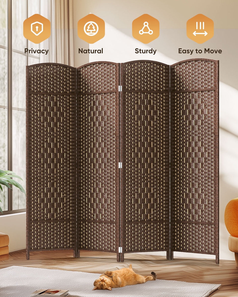 Jostyle 6ft Tall Room Divider with Hand-Woven Design, 4-Panel Folding ...