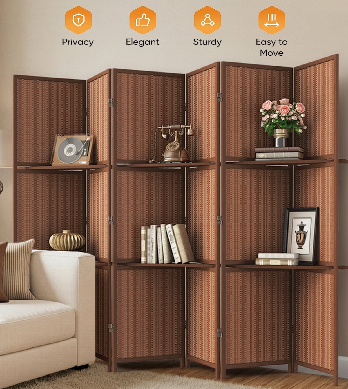 JOSTYLE Room Divider Screen 6 Panel, 5.9 Ft Folding Privacy Screen for –  Brandline