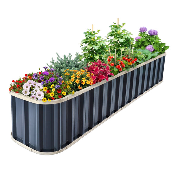 KING BIRD Raised Garden Bed Quick-Install Galvanized Planter Garden Box Outdoor for Gardening, Vegetables, Flowers 7.2x1.7x1 Ft, Dark Grey