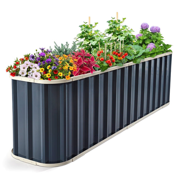 KING BIRD 7.2x1.7x2ft Raised Garden Bed Quick-Install Galvanized Planter Garden Box Outdoor for Gardening, Vegetables, Flowers, Dark Grey