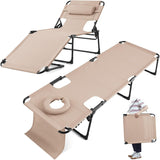 KING BIRD Tanning Chair with Face Hole, 5-Position Folding Outdoor Beach Lounge Chair for Sunbathing, Portable Reclining Chaise Lounge for Pool, Patio & Lawn, Heavy Duty 400lbs Support, Beige